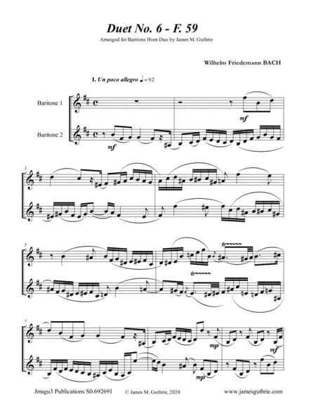 WF Bach: Duet No. 6 for Baritone Horn Duo (arr. James M. Guthrie, ASCAP)