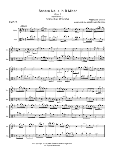 Corelli, A. - Sonata No. 4 (Mvt. 3) for Violin and Viola (arr. Linda M. Scott)