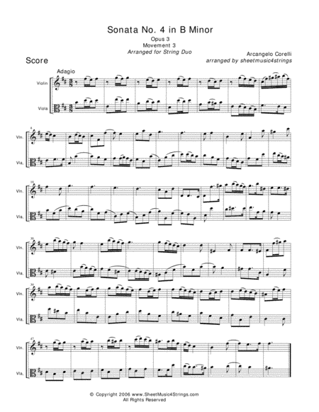 Corelli, A. - Sonata No. 4 (Mvt. 3) for Violin and Viola (arr. Linda M. Scott)