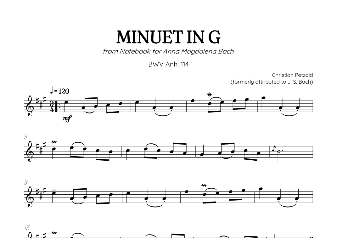 Petzold (Bach) Minuet in G BWV Anh 114 | trumpet solo (arr. Benzaiten Editions)