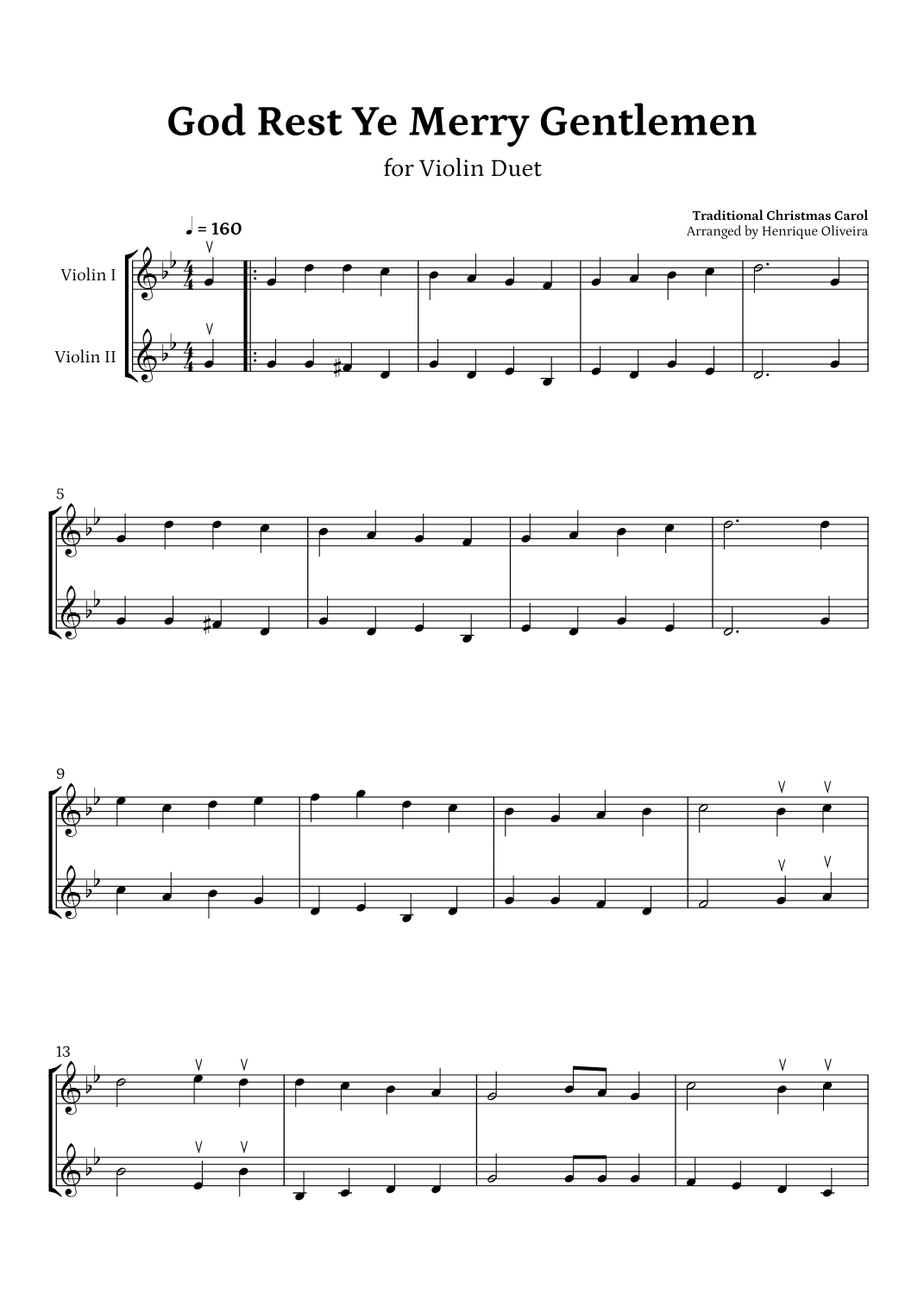 God Rest Ye Merry Gentlemen (Violin Duet) - Beginner Level (arr. Henrique Oliveira)