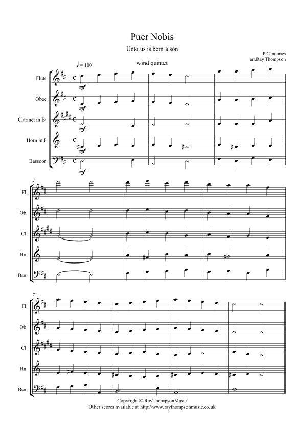 Puer Nobis (Unto us is born a son) - wind quintet (arr. Ray Thompson)