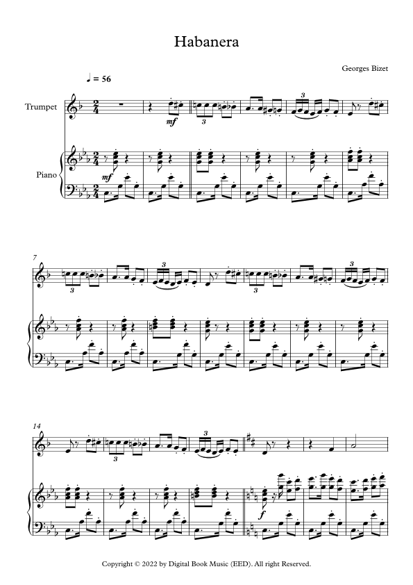 Habanera - Georges Bizet (Trumpet + Piano) (arr. Digital Book Music)
