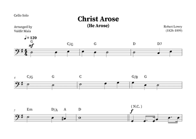 Christ Arose (He Arose) -  Cello Solo (with chords) (arr. Valdir Maia)