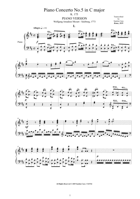 Mozart - Piano Concerto No.5 in D major K 175 - Complete Piano Version (arr. Santino Cara)