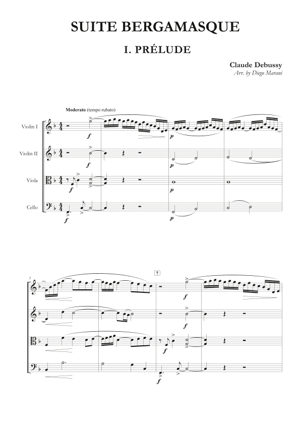 Prelude from "Suite Bergamasque" for String Quartet (arr. Diego Marani)