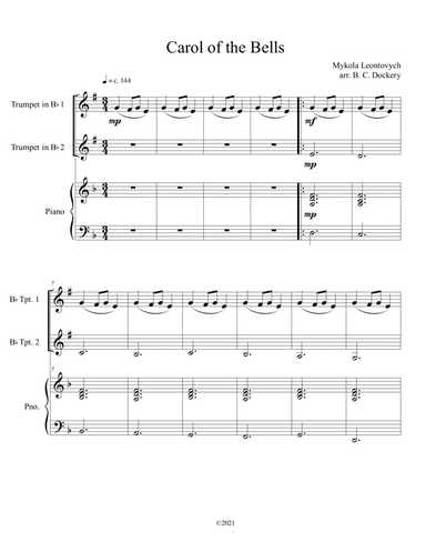 Carol of the Bells (Trumpet Duet with Piano Accompaniment) (arr. B. C. Dockery)