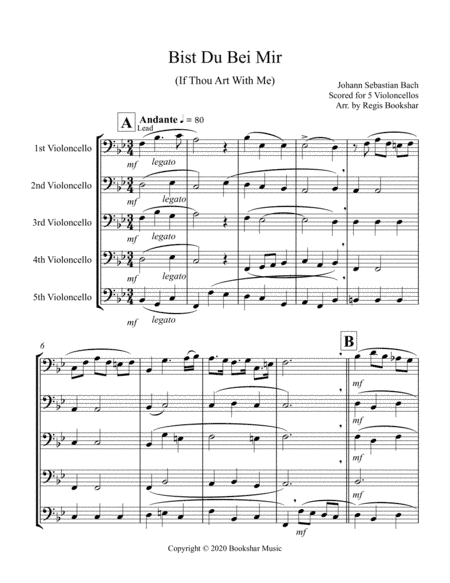 Bist Du Bei Mir (Violoncello Quintet) (arr. Regis Bookshar)