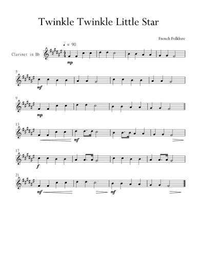 Twinkle Twinkle Little Star for Clarinet in E Major. Very Easy. (arr. Matheus Araújo)