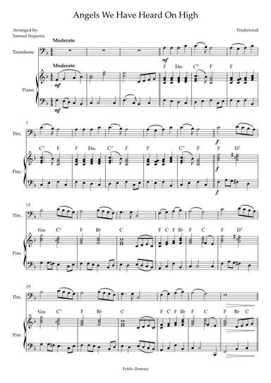 Angels We Have Heard On High - For Trombone - with Piano Play along (arr. Samuel Sequeira)