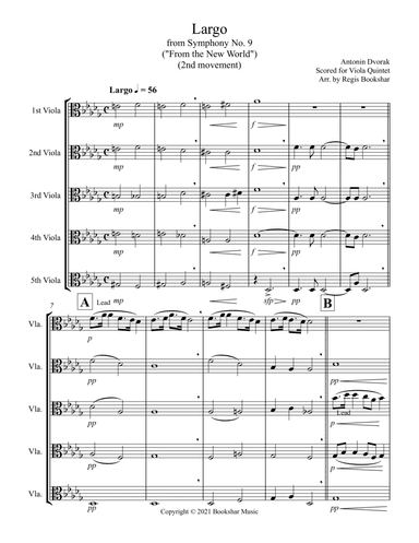 Largo (from "Symphony No. 9") ("From the New World") (Db) Viola Quintet) (arr. Regis Bookshar)