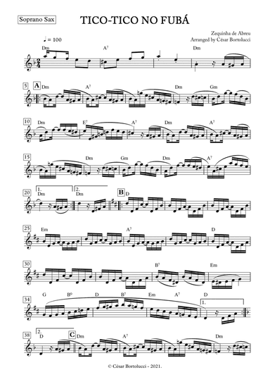 Tico-tico no Fubá - Soprano Sax with chords (arr. ACT Bortolucci)