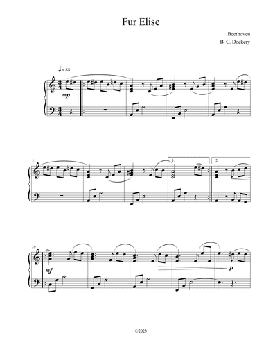 Fur Elise (Piano Solo) (arr. B. C. Dockery)