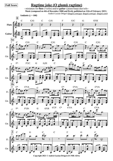 Ragtime joke (O gluma ragtime) - miniature for flute (/violin) and/or guitar (/piano/harp) duo/solo