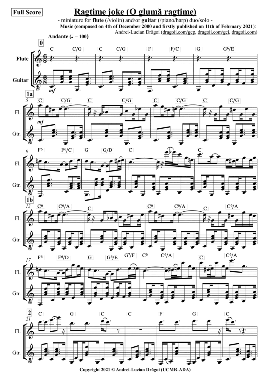 Ragtime joke (O gluma ragtime) - miniature for flute (/violin) and/or guitar (/piano/harp) duo/solo