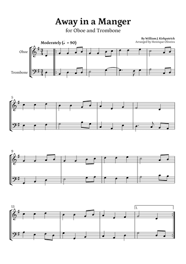 Away in a Manger (Oboe and Trombone) - Beginner Level (arr. Henrique Oliveira)