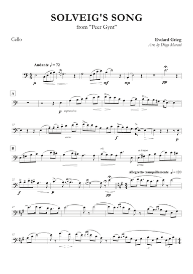 Solveig's Song from "Peer Gynt" for Cello and Piano (arr. Diego Marani)