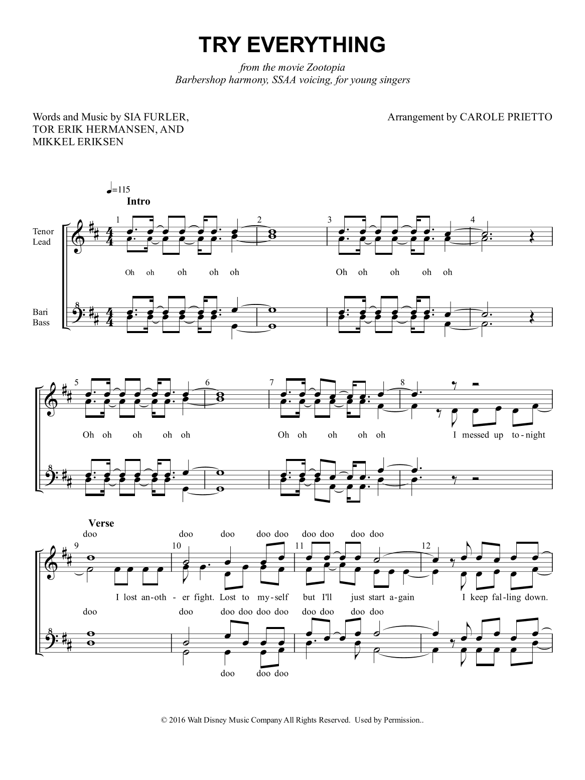 Try Everything (arr. CAROLE PRIETTO)