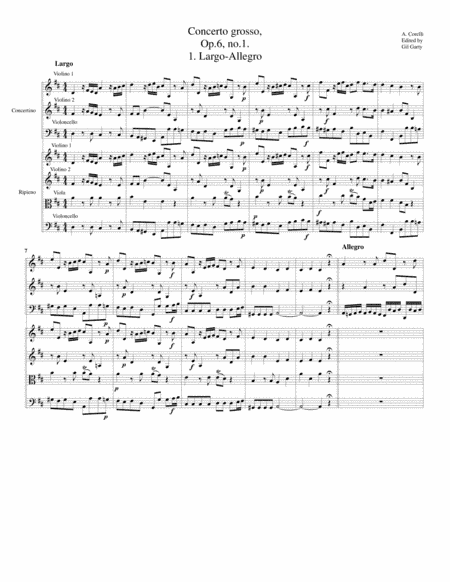 Concerto grosso, Op.6, no.1 (Original) (arr. Gil Garty)