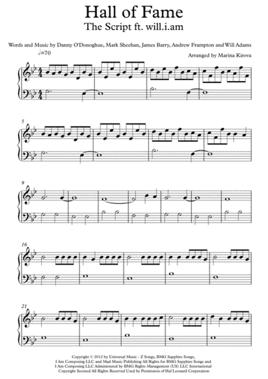Hall Of Fame (arr. Arranged by Marina Kirova)