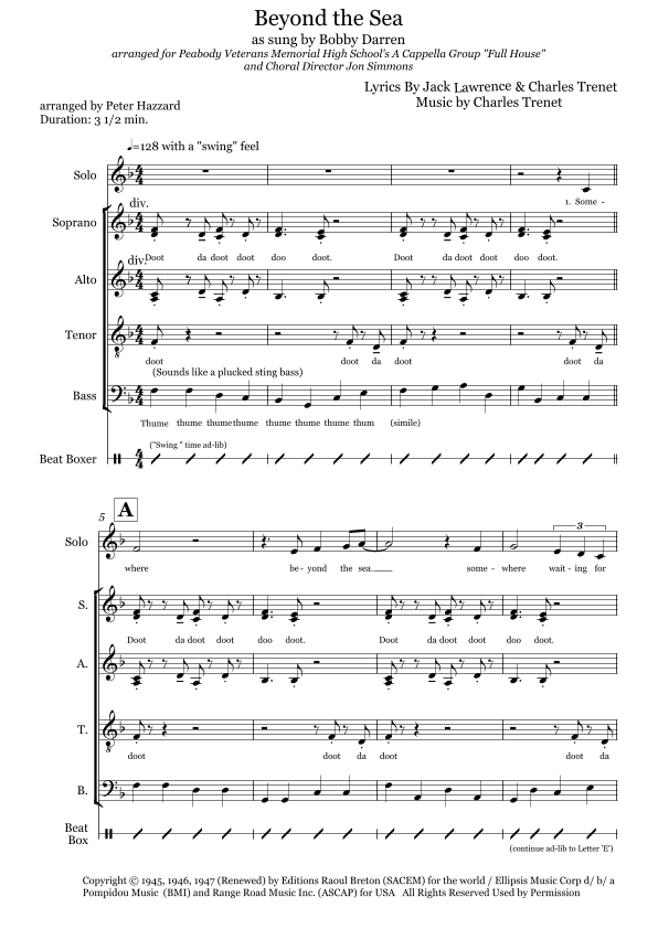 Beyond The Sea (arr. Peter Hazzard)