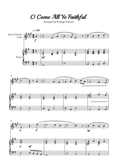 O Come All Ye Faithful (for bass clarinet and piano accompaniment) (arr. Rodrigo Faleiros)