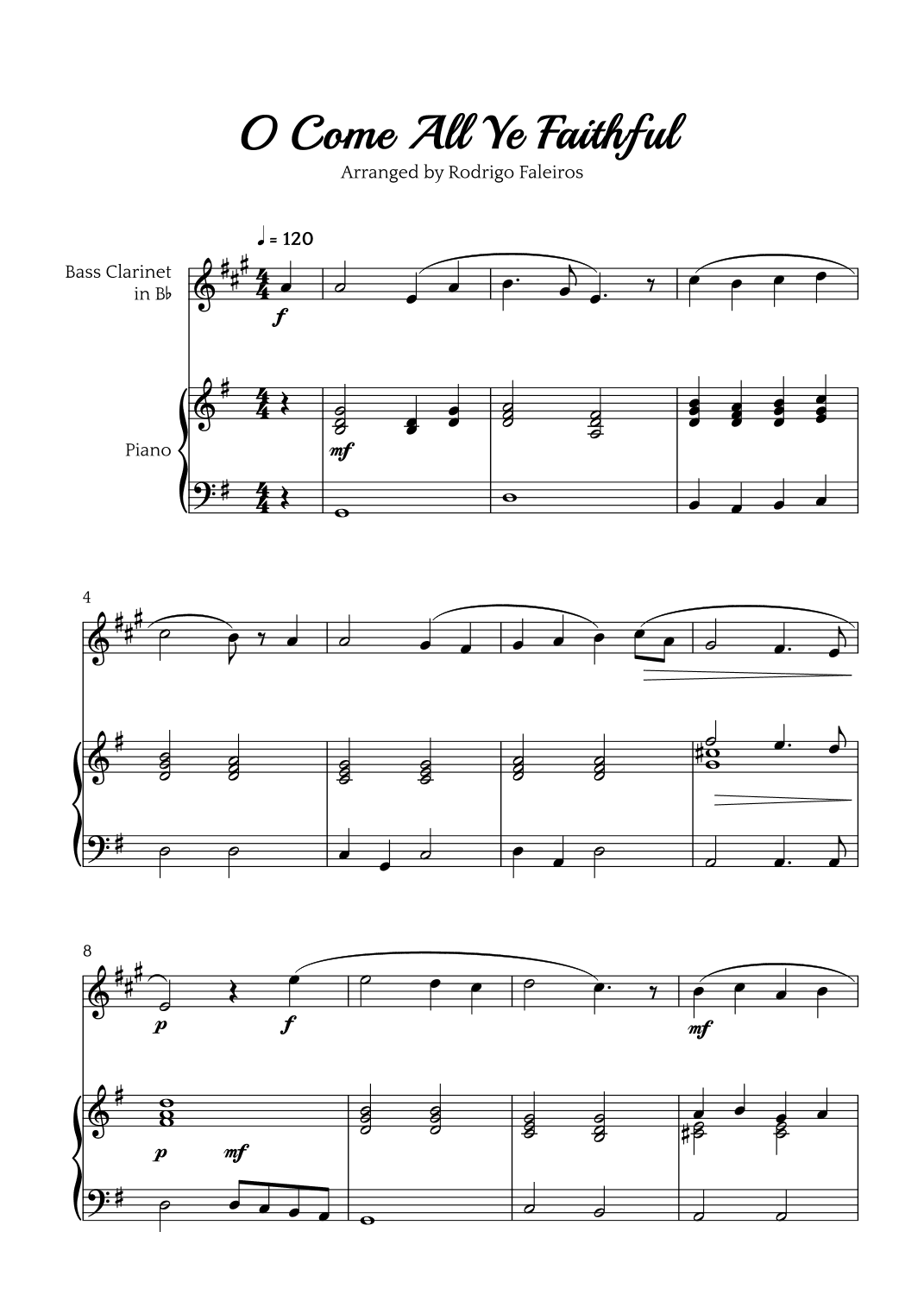 O Come All Ye Faithful (for bass clarinet and piano accompaniment) (arr. Rodrigo Faleiros)