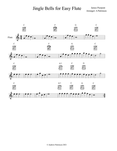 Jingle Bells for Easy Flute with Guitar Chords (arr. Andrew Pattinson)