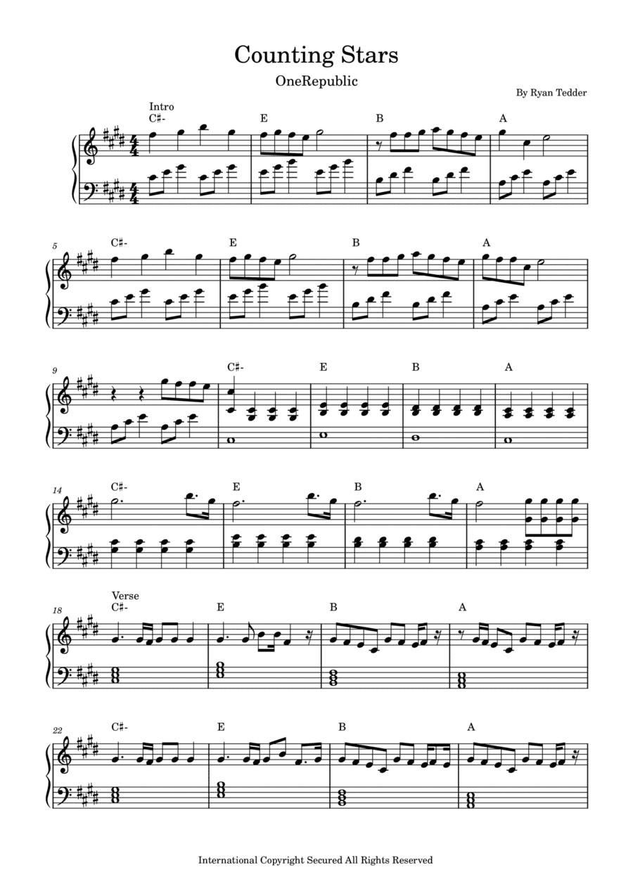 Counting Stars (arr. KeySheets)
