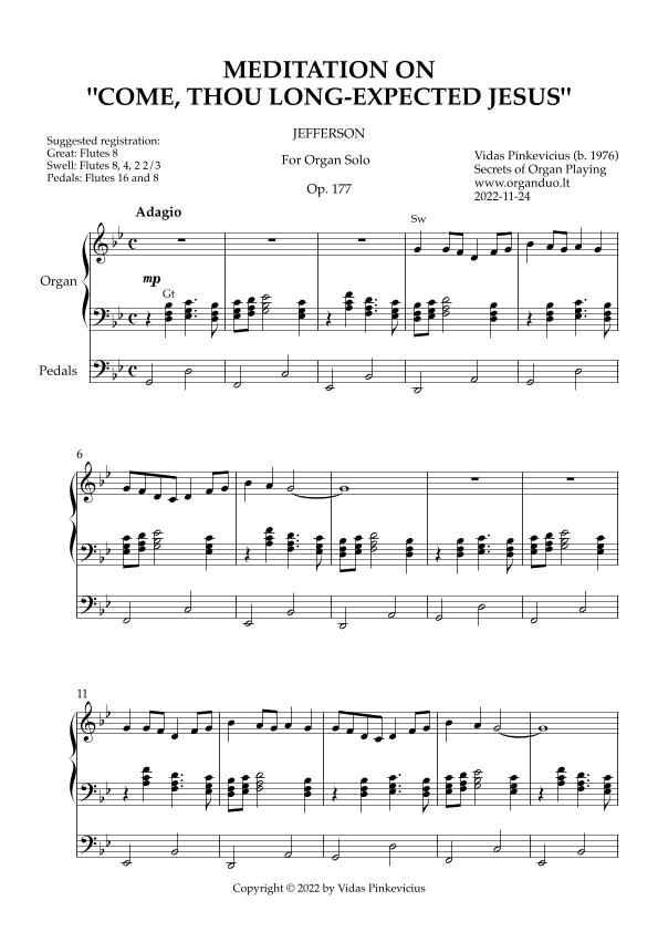 Meditation on "Come, Thou Long-Expected Jesus", Op. 177 (Organ Solo) by Vidas Pinkevicius