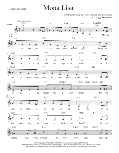 Mona Lisa (arr. Peggy Duquesnel)