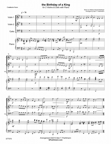 THE BIRTHDAY OF A KING - 2 Violins & Cello with Piano Accompaniment (arr. Glen Poehlmann)