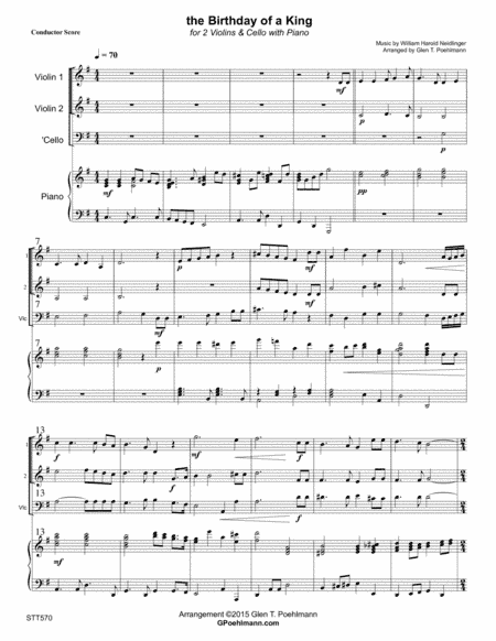 THE BIRTHDAY OF A KING - 2 Violins & Cello with Piano Accompaniment (arr. Glen Poehlmann)