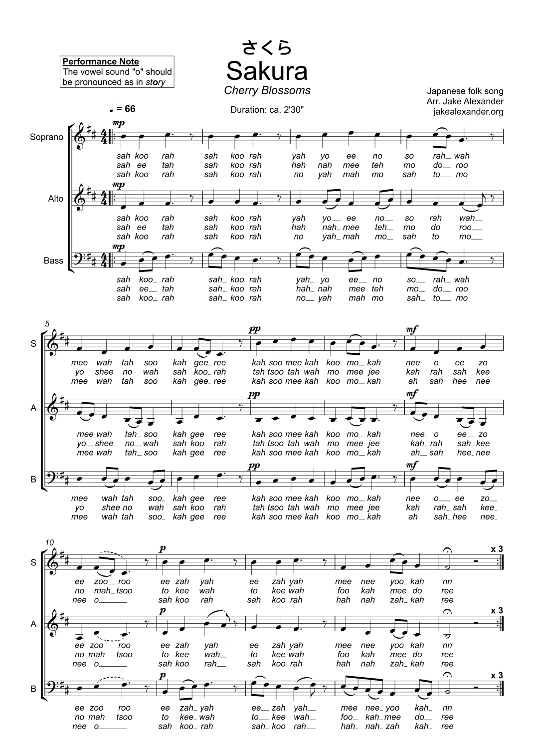 Sakura - SAB a cappella (arr. Jake Alexander)