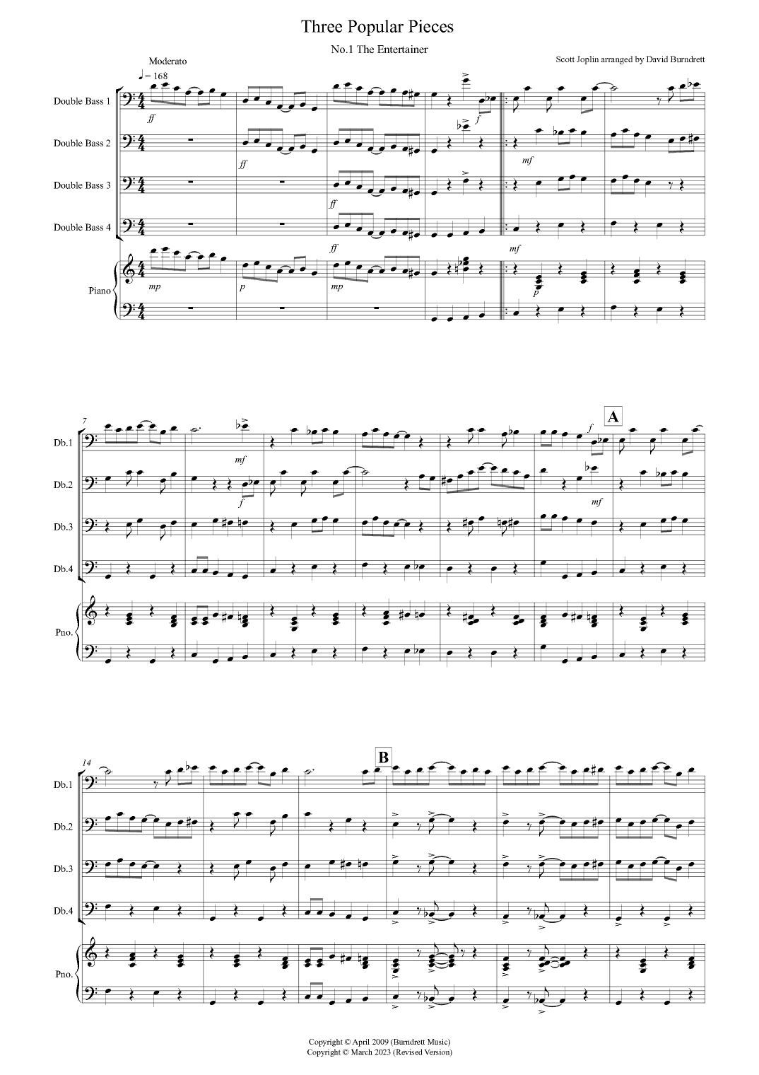 3 Popular Pieces for Double Bass  Quartet (arr. David Burndrett)