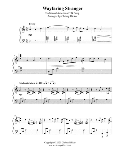 Wayfaring Stranger - late intermediate piano (arr. Chrissy Ricker)