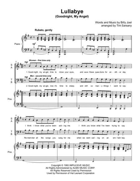 Lullabye (Goodnight, My Angel) (arr. Tim Sarsany)