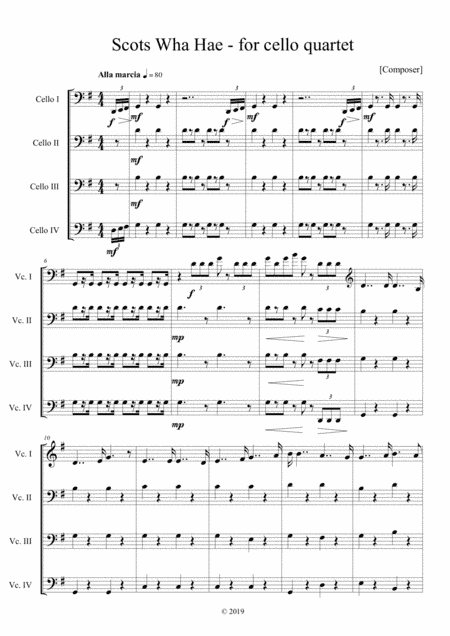 Scots Wha Hae arranged for cello quartet (arr. Karen McAulay)
