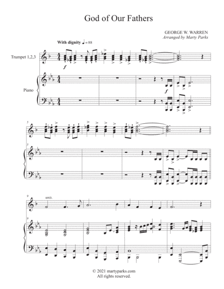 God of Our Fathers (Trumpet Trio - Piano) (arr. Marty Parks)