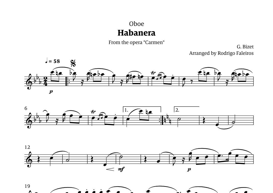 Habanera (for solo oboe) (arr. Rodrigo Faleiros)