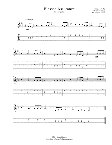 Blessed Assurance - for easy guitar with TAB (arr. Samuel Stokes)
