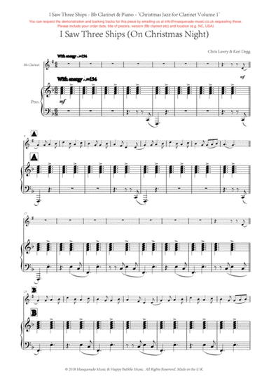 I Saw Three Ships; An arrangement that simply oozes Christmas for Bb Clarinet and Piano. Includes FR