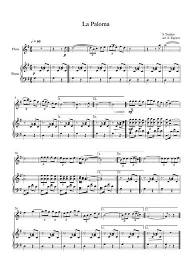 La Paloma, Sebastian Yradier, For Flute & Piano (arr. Eugene Egorov)