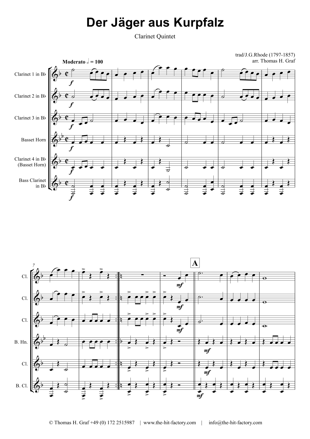 A Hunter from the Palatinate - German March/Octoberfest - Clarinet Quintet (arr. Thomas H. Graf)