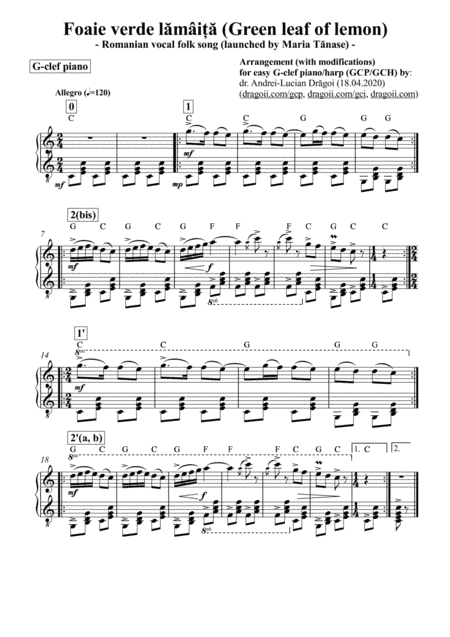 Anonymous - Foaie verde lamâi?a (Green leaf of lemon) (Romanian vocal folk song) - arr. (with mo (arr. Andrei Lucian Dragoi)