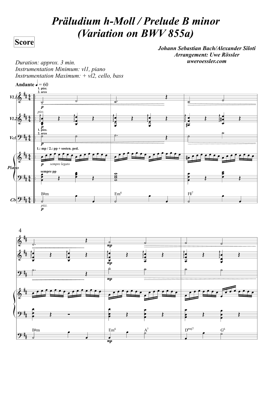 Präludium h-Moll / Prelude b minor BWV 855a Bach / Siloti (arr. Uwe Rössler Roessler Rassler)