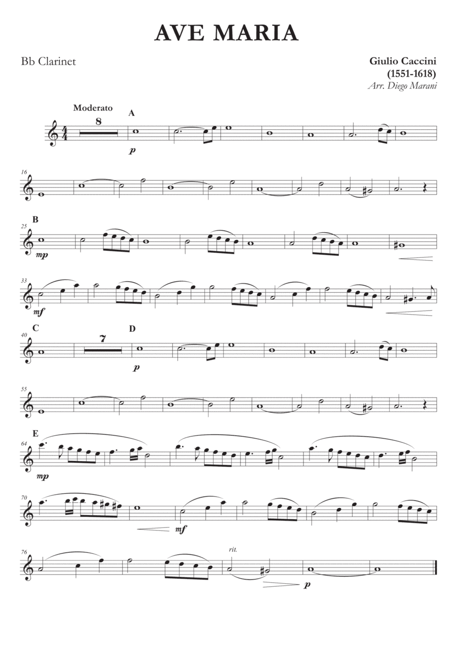 Ave Maria by Caccini-Vavilov for Clarinet and Piano (arr. Diego Marani)