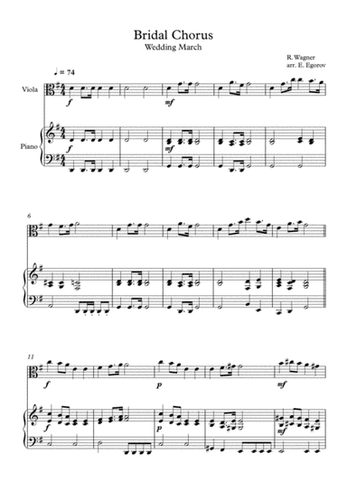 Bridal Chorus (Wedding March), Richard Wagner, For Viola & Piano (arr. Eugene Egorov)