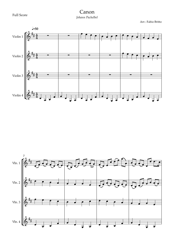 Canon - Johann Pachelbel (Wedding/Reduced Version) for Violin Quartet (arr. Fabio Britto)