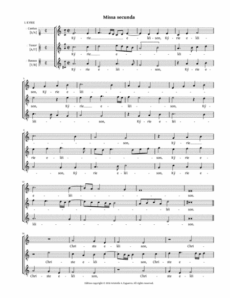 Missa secunda a 3 (Asola) - SAT, SAB, STT, STB, AAT, AAB, ATT, or ATB (arr. Aristotle A. Esguerra)